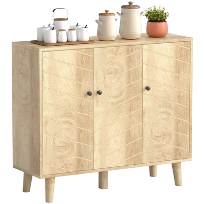 Vintage Sideboard Cabinet with 3 Chevron Doors, Natural Wood Finish
