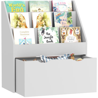 Kids Bookcase w/ 3 Tier Shelves, Drawer, for Bedroom, Nursery, Grey