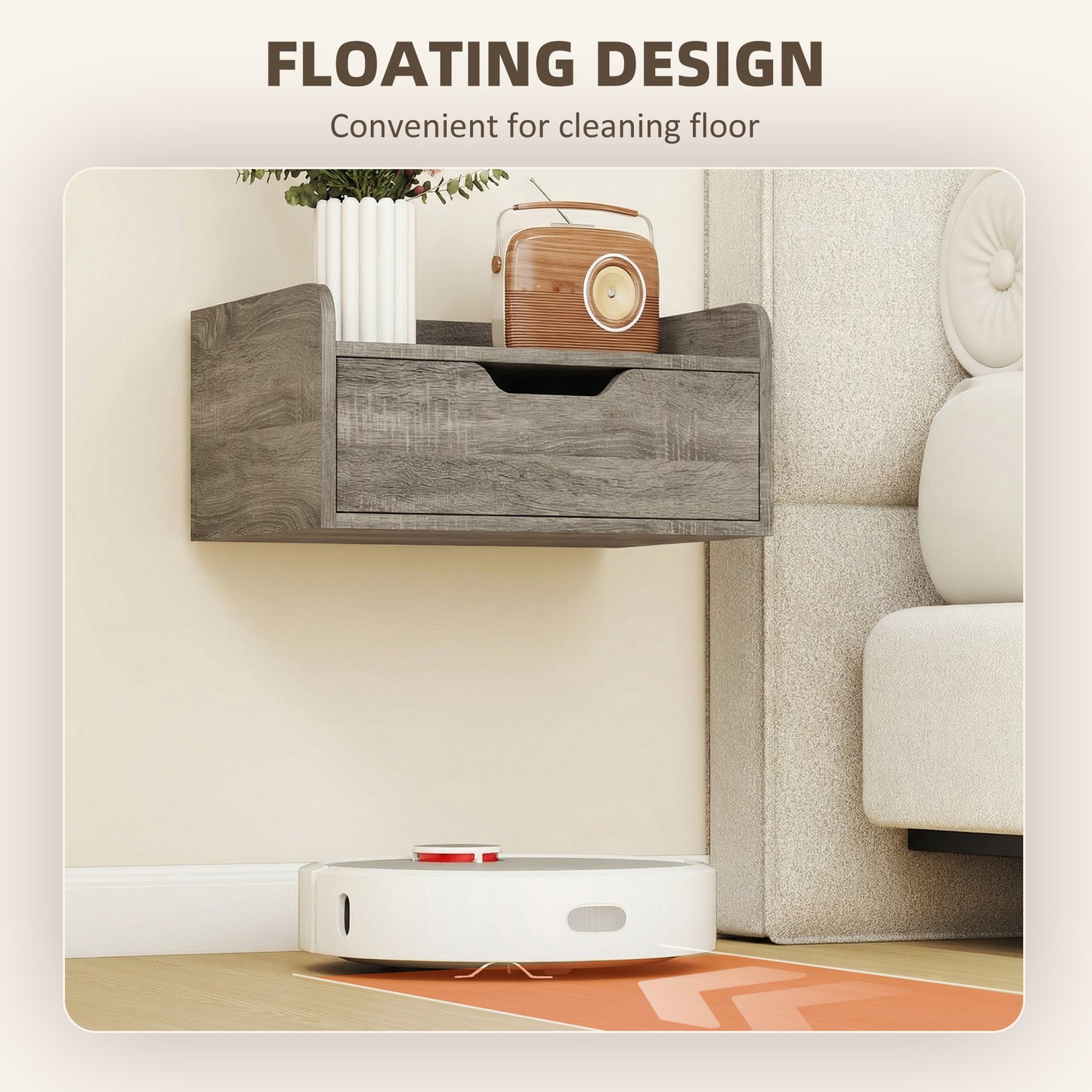 Floating Nightstands Set of 2, Nightstand with Drawer, Grey