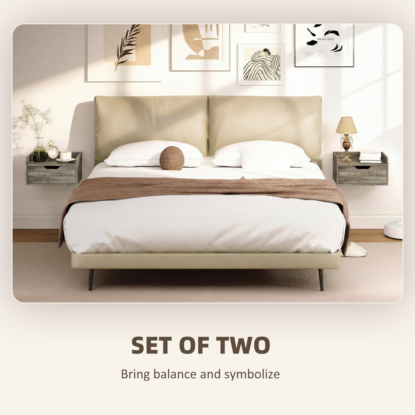 Floating Nightstands Set of 2, Nightstand with Drawer, Grey