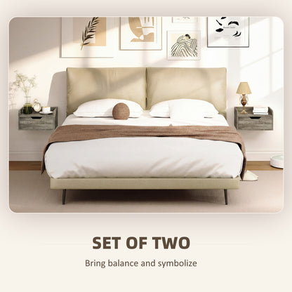 Floating Nightstands Set of 2, Nightstand with Drawer, Grey