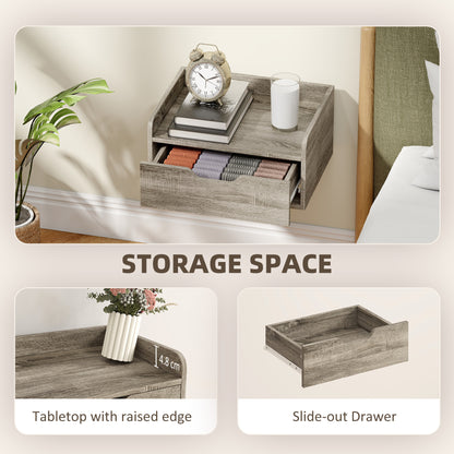 Floating Nightstands Set of 2, Nightstand with Drawer, Grey