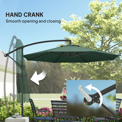 3(m) Garden Banana Parasol Cantilever Umbrella w/ Base, Dark Green
