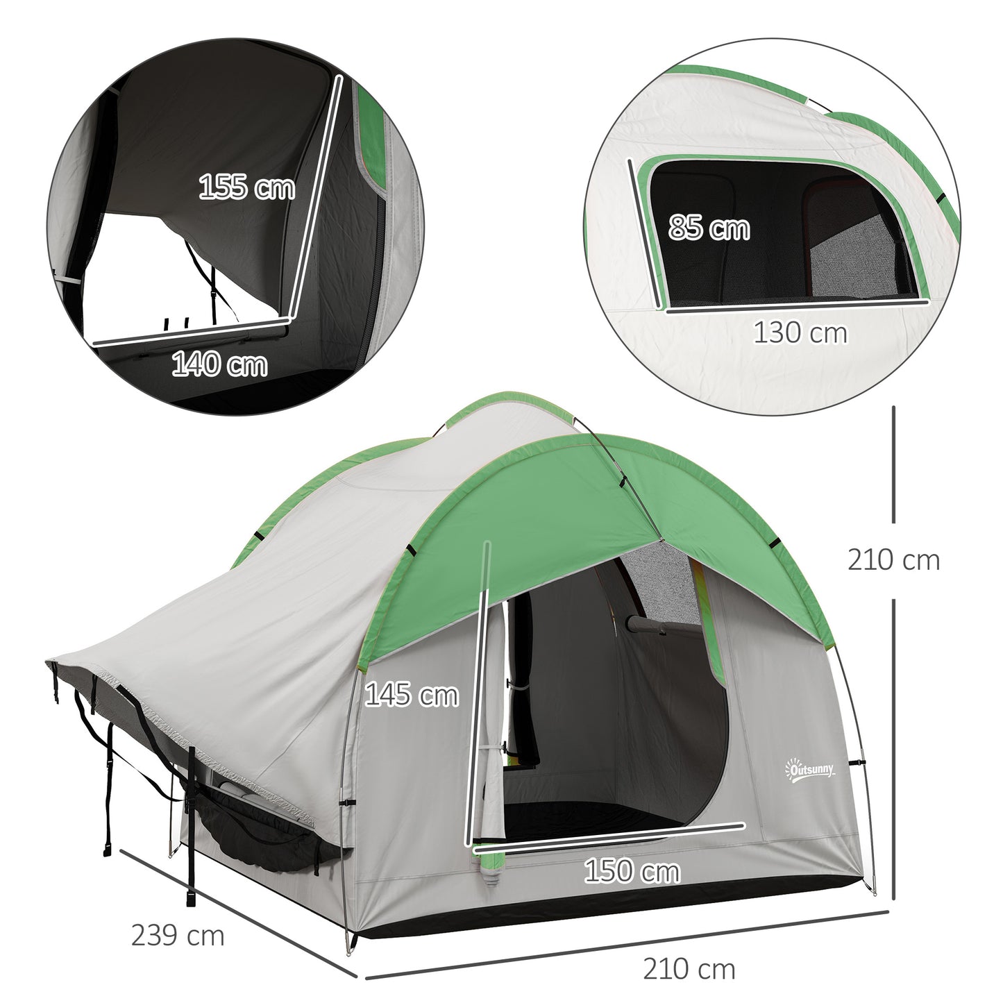 SUV Car Tent for Camping, Waterproof PU2000mm, 5 Man Tailgate Tent, for SUV Van Pickup, 2.4 x 2.1 m, Grey and Green