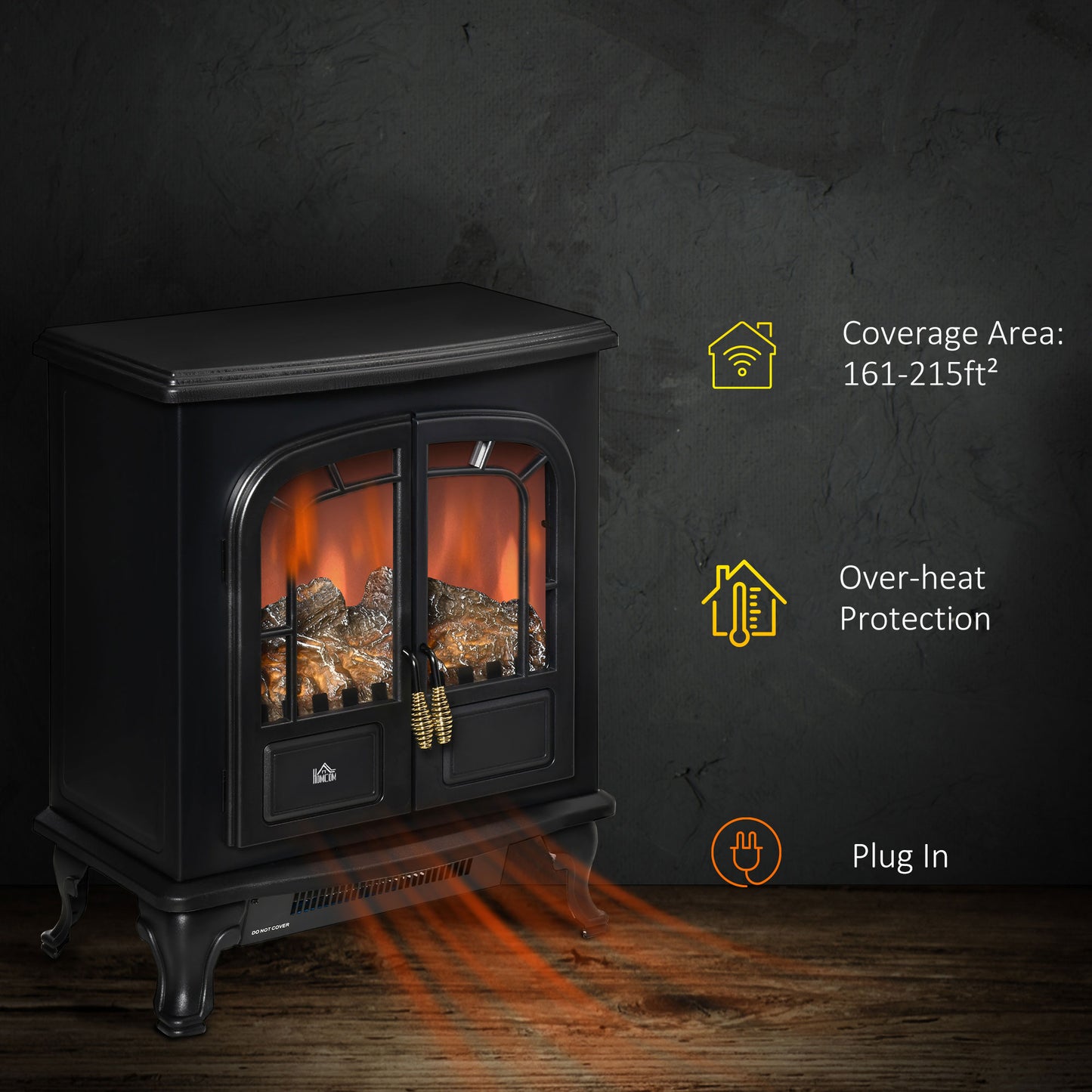 Free standing Electric Fireplace Stove W/ LED Fire Flame Effect Black