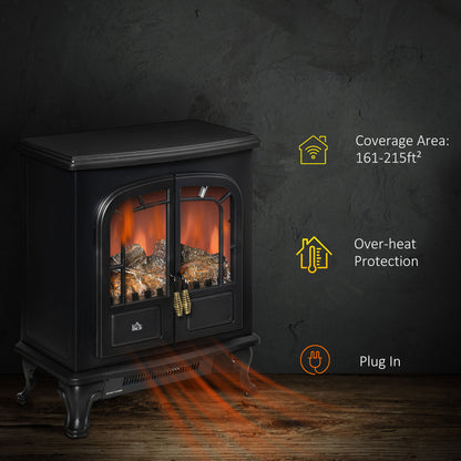 Free standing Electric Fireplace Stove W/ LED Fire Flame Effect Black