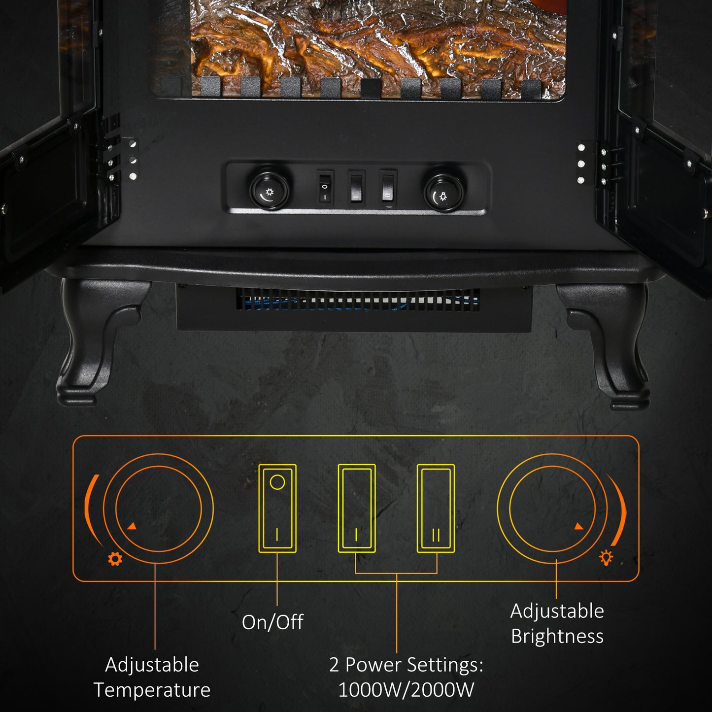 Free standing Electric Fireplace Stove W/ LED Fire Flame Effect Black