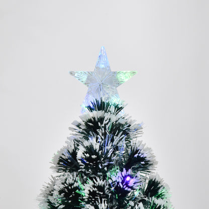 4ft Artificial Prelit Christmas Tree, Snow Xmas Tree w/ Fiber Optic