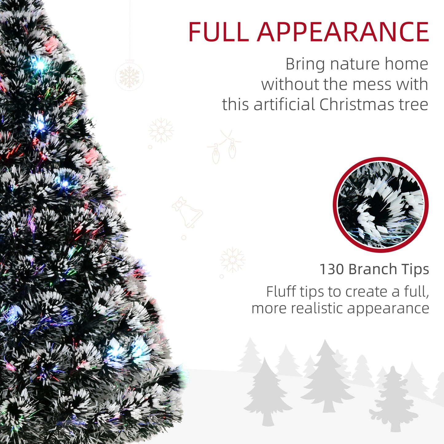 4ft Artificial Prelit Christmas Tree, Snow Xmas Tree w/ Fiber Optic