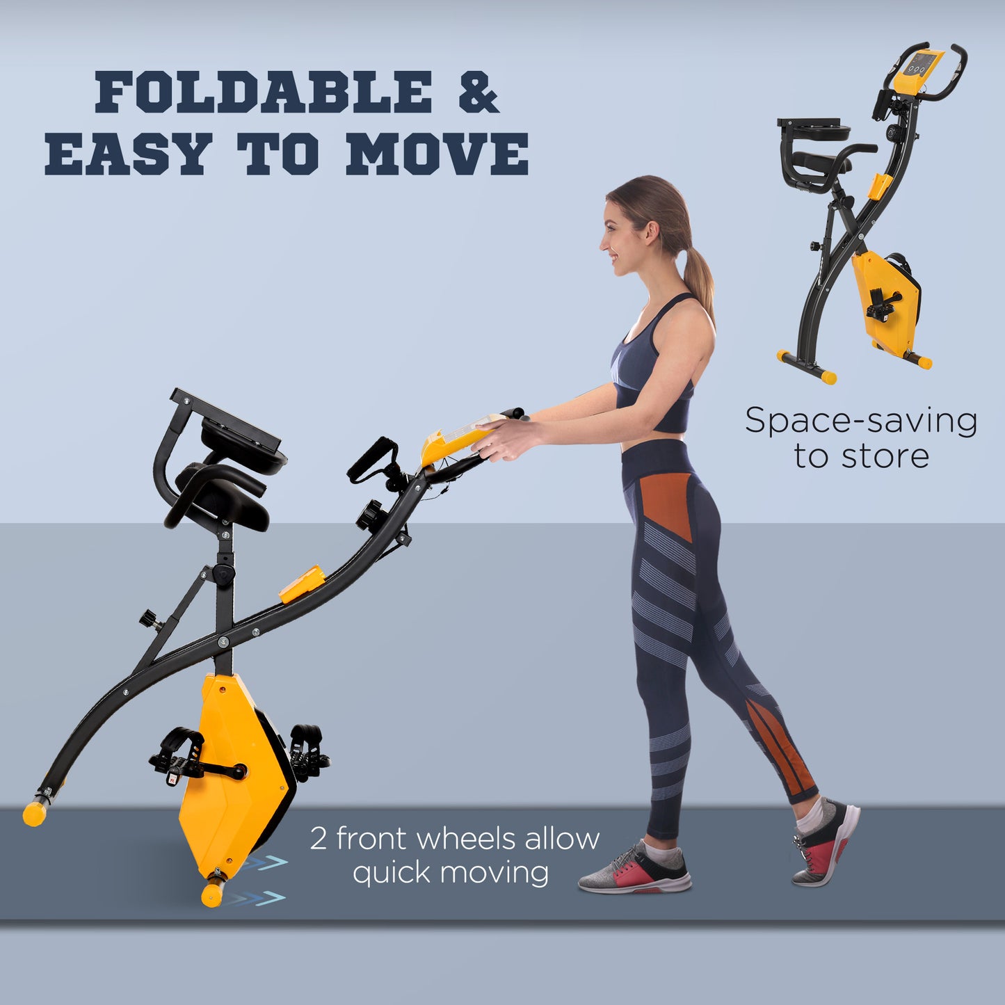 2-In-1 Folding Exercise Bike with 8-Level Magnetic Resistance Yellow