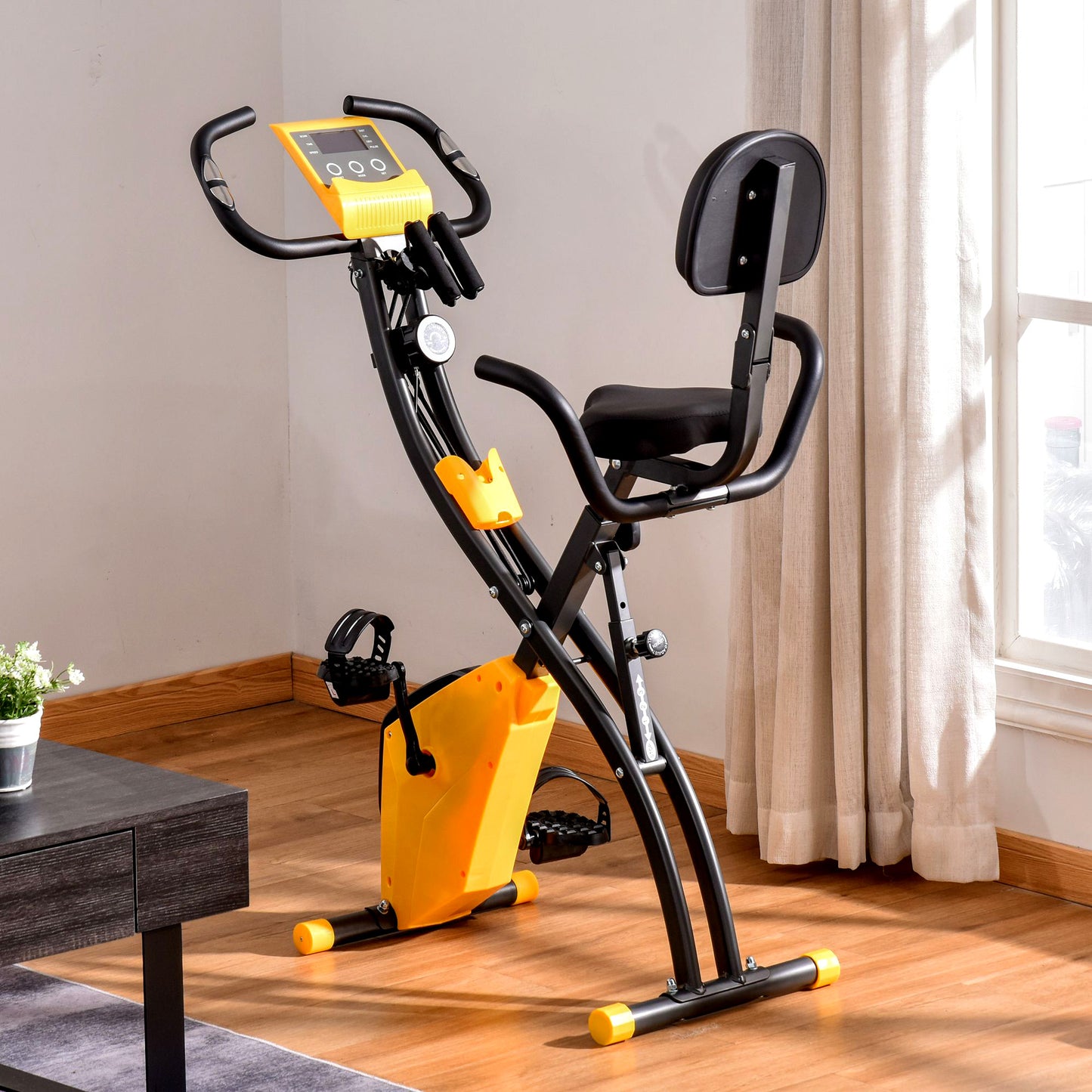 2-In-1 Folding Exercise Bike with 8-Level Magnetic Resistance Yellow