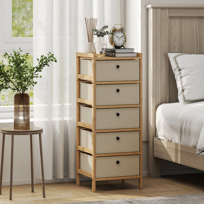 Chest of Drawers, 5 Drawers Dresser with Bamboo Frame, Cream White