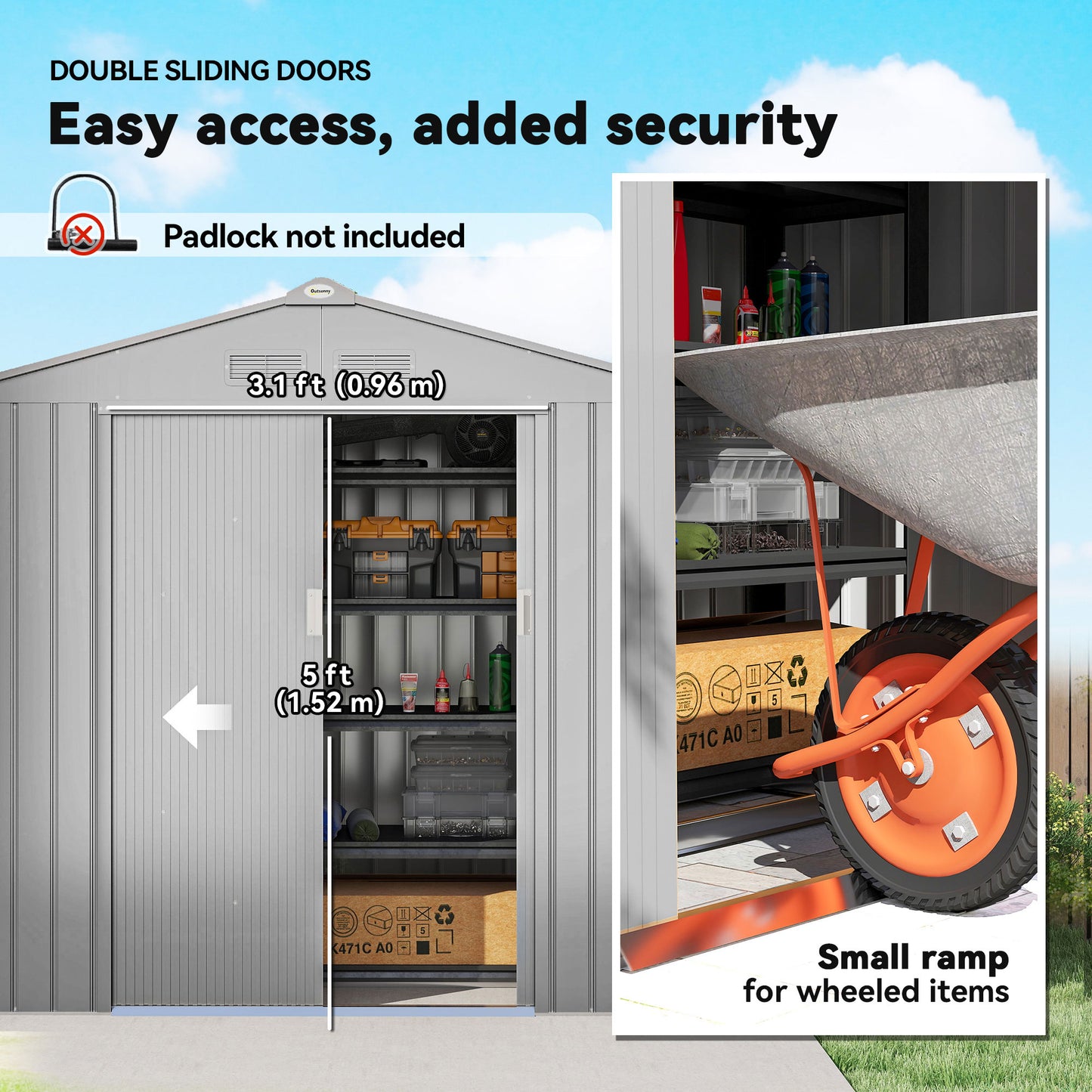 7 x 4ft Garden Shed Storage w/ Foundation Kit, Vents, Light Grey