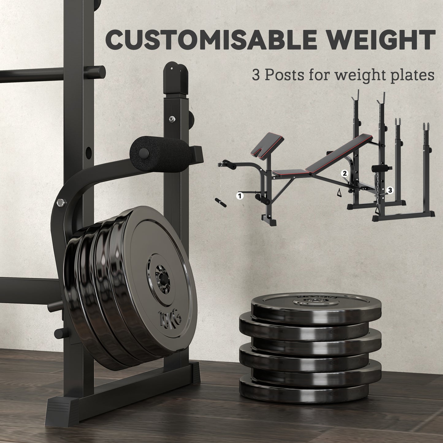 Folding Weight Bench with 2 Barbell Rack and Preacher Curl Bench