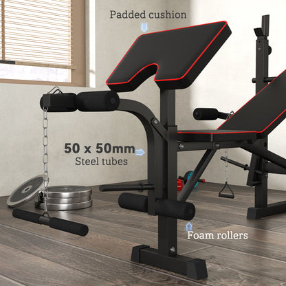 Folding Weight Bench with 2 Barbell Rack and Preacher Curl Bench