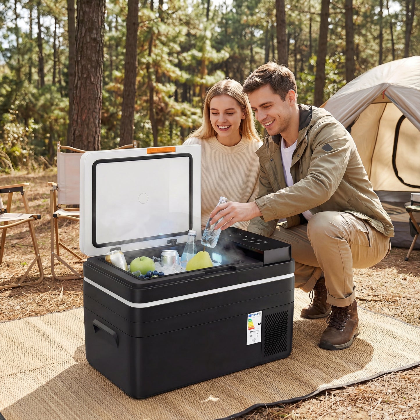 30L Compressor Car Fridge Freezer, Camping Refrigerator with App Control, 12/24V DC and 100-240V AC, Portable Electric Cool Box for Truck SUV Travel Camping, Black