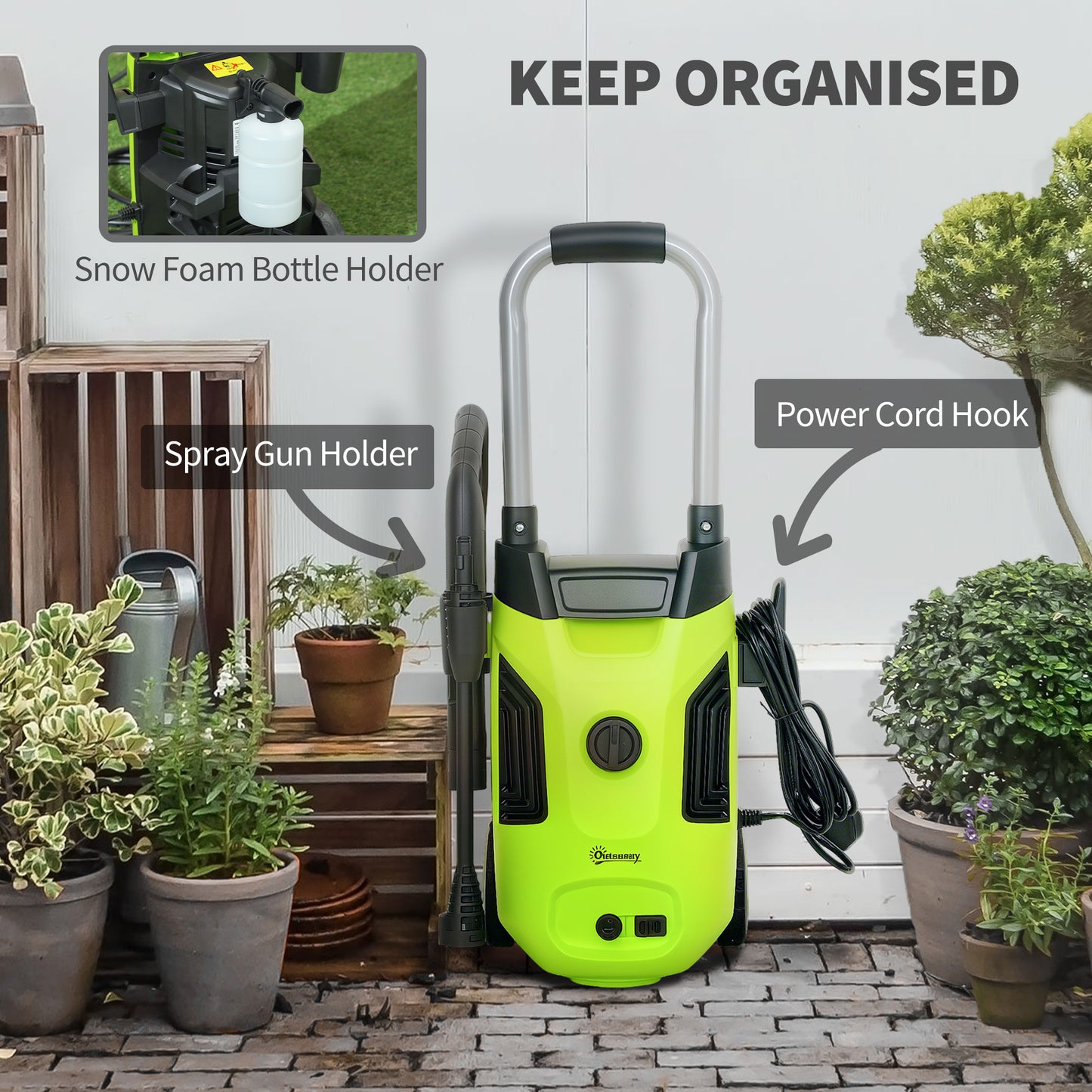 1800W Power Washer 150 Bar Pressure with Adjustable Nozzle, Green