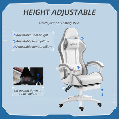 Racing Style Gaming Chair with Reclining Function Footrest, Grey