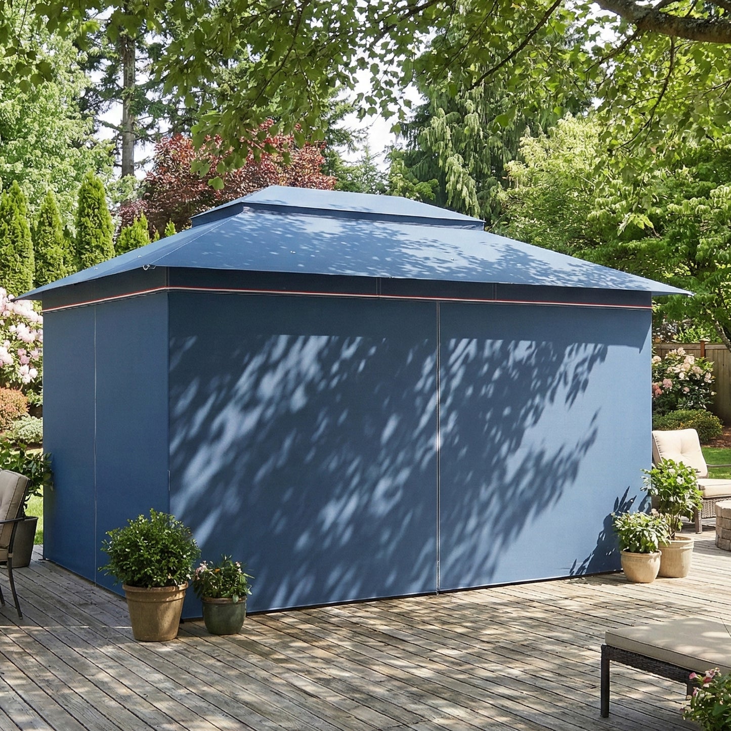 3 x 4 m Outdoor Garden Gazebo with UPF50+ Double Roof, Dark Blue