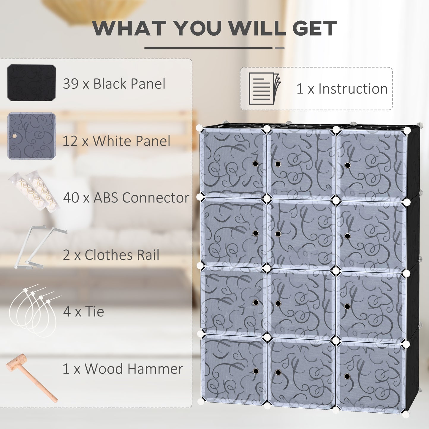 DIY Wardrobe Portable Interlocking Plastic Modular Closet Cube Organiser