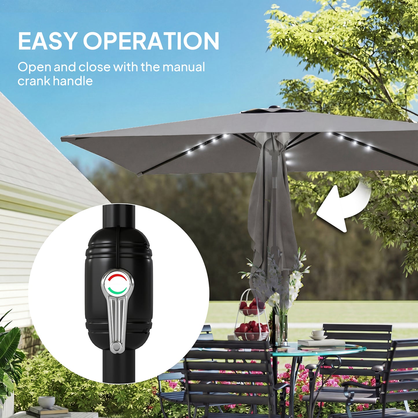 3 x 2 m Garden Parasol Umbrella with Light, Outdoor Patio Umbrella