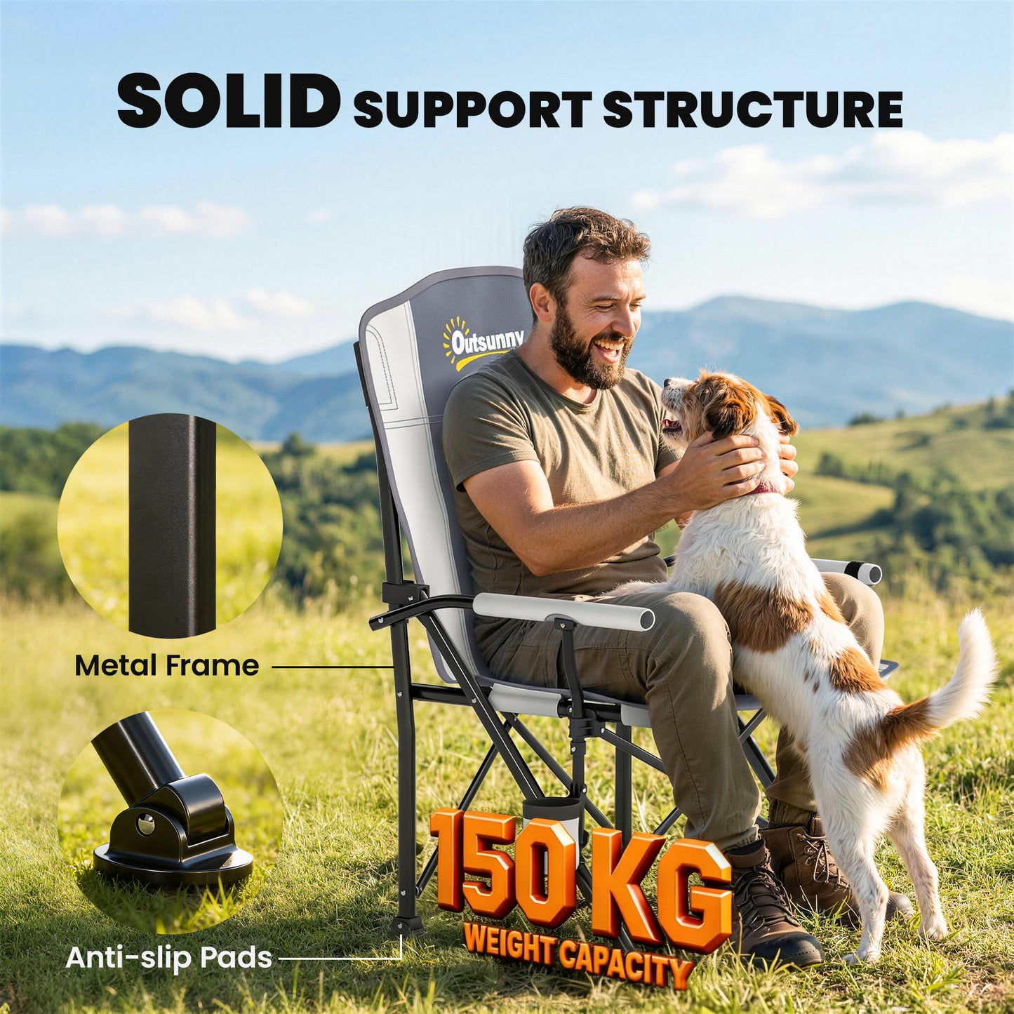 Camping Chair Padded with Side Pocket Light Grey