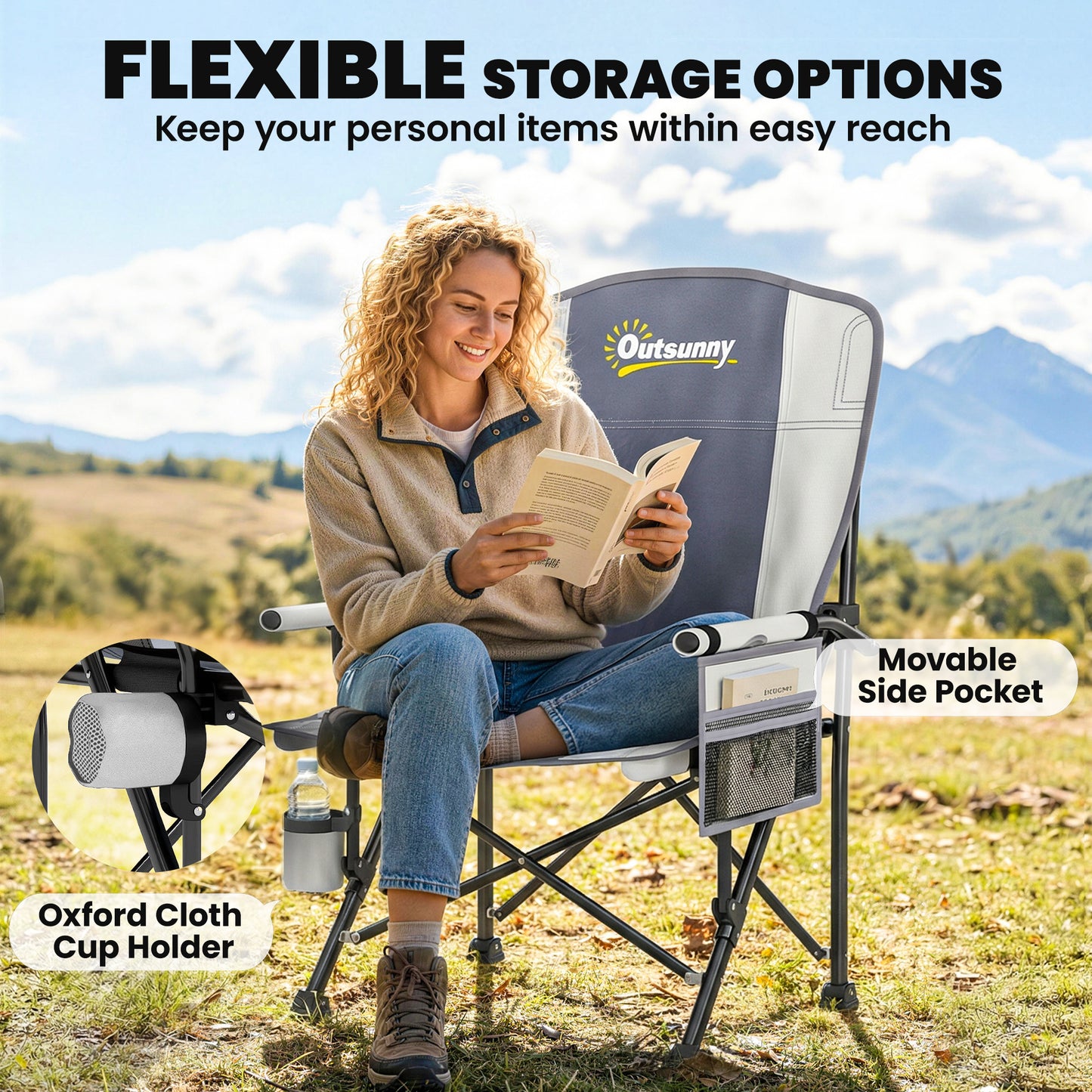 Camping Chair Padded with Side Pocket Light Grey