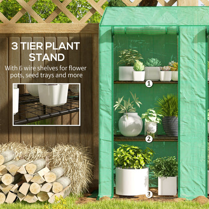 Mini Green House with 3 Tier Shelves, 151H x 143W x 46Dcm, Green