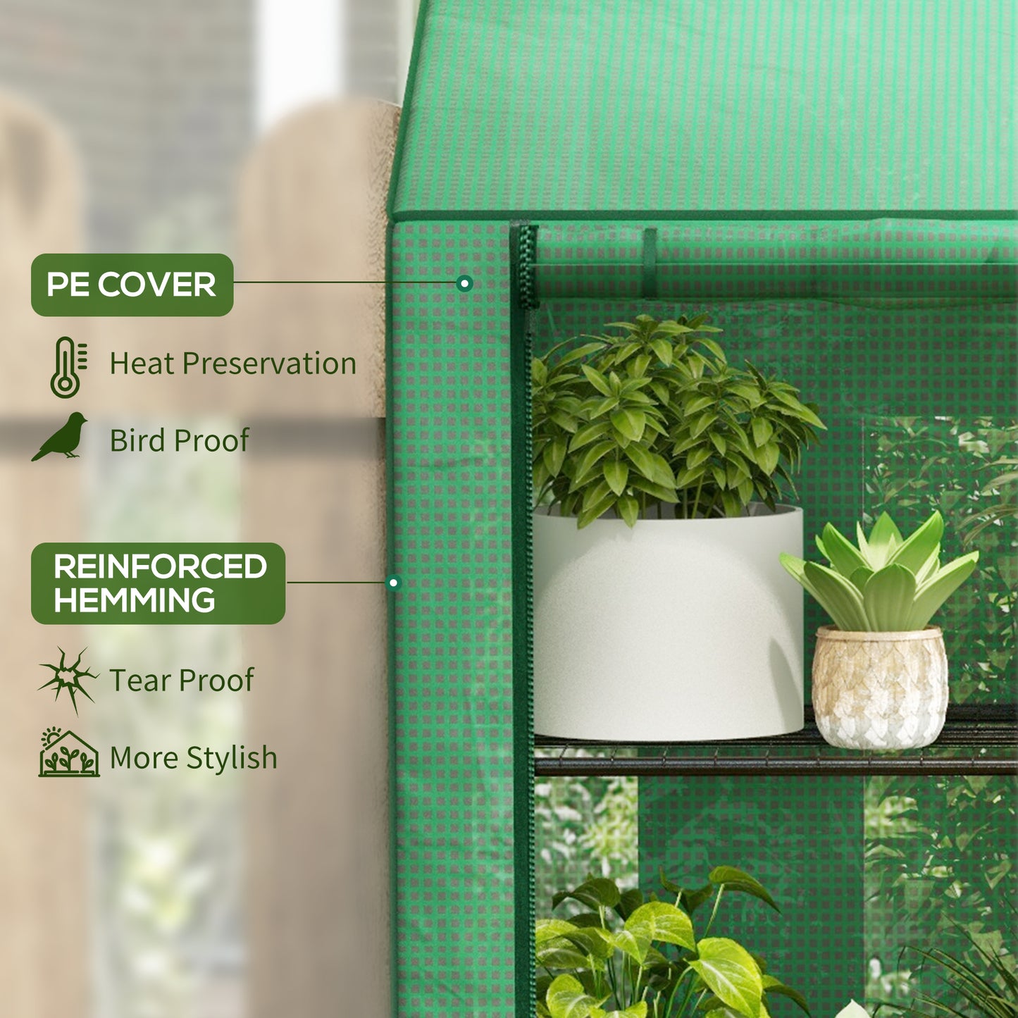 Mini Green House with 3 Tier Shelves, 151H x 143W x 46Dcm, Green