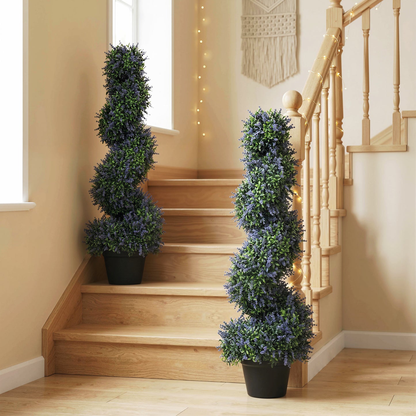 Artificial Lavender Topiary Tree with 315 Leaves and 315 Flowers, Set of 2