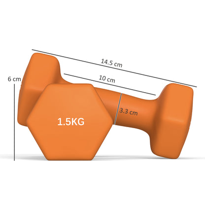 Set of 2 Hexagonal Dumbbells Weights Pair, 2 x 1.5kg, Orange