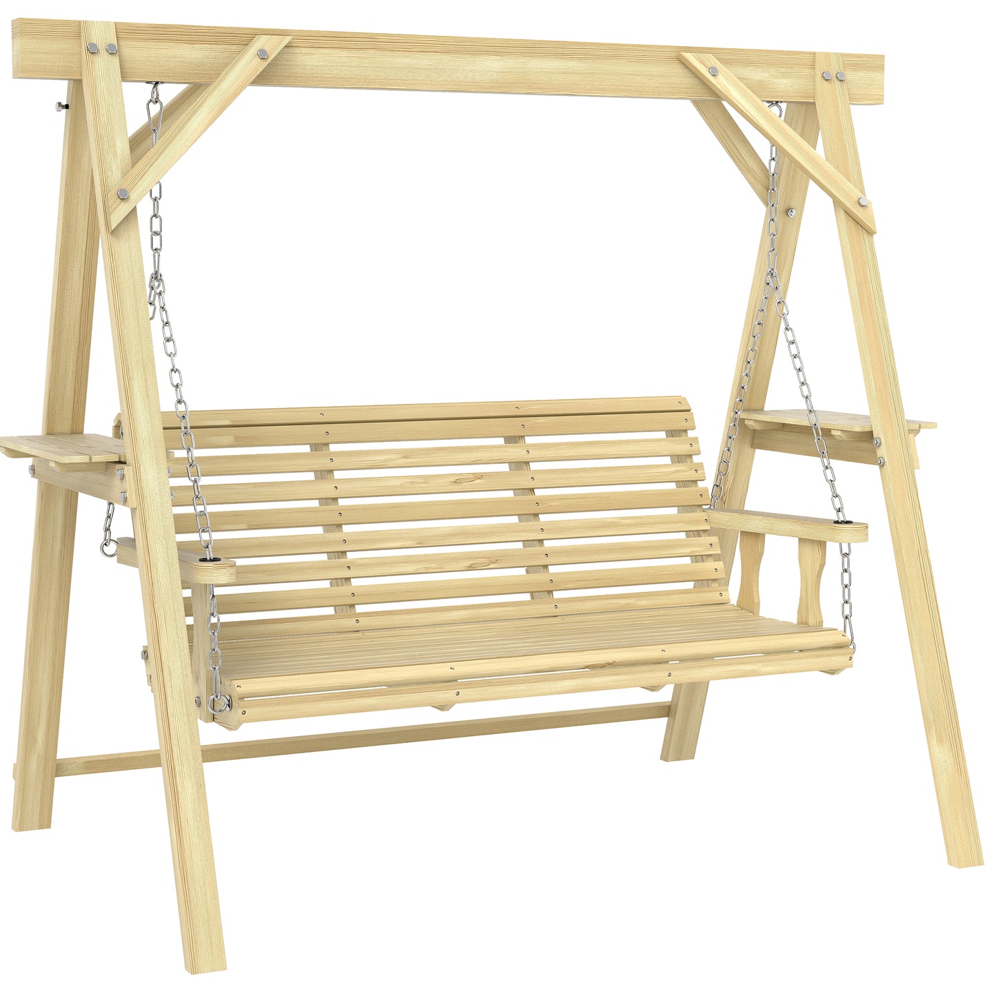 3 Seater Wooden Garden Swing Chair with Side Tables