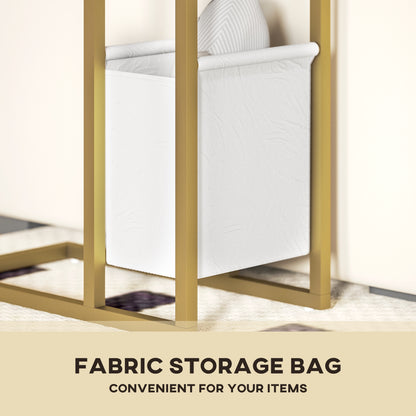 C Shaped Side Table, Faux Marble Bedside Table with Charging Station