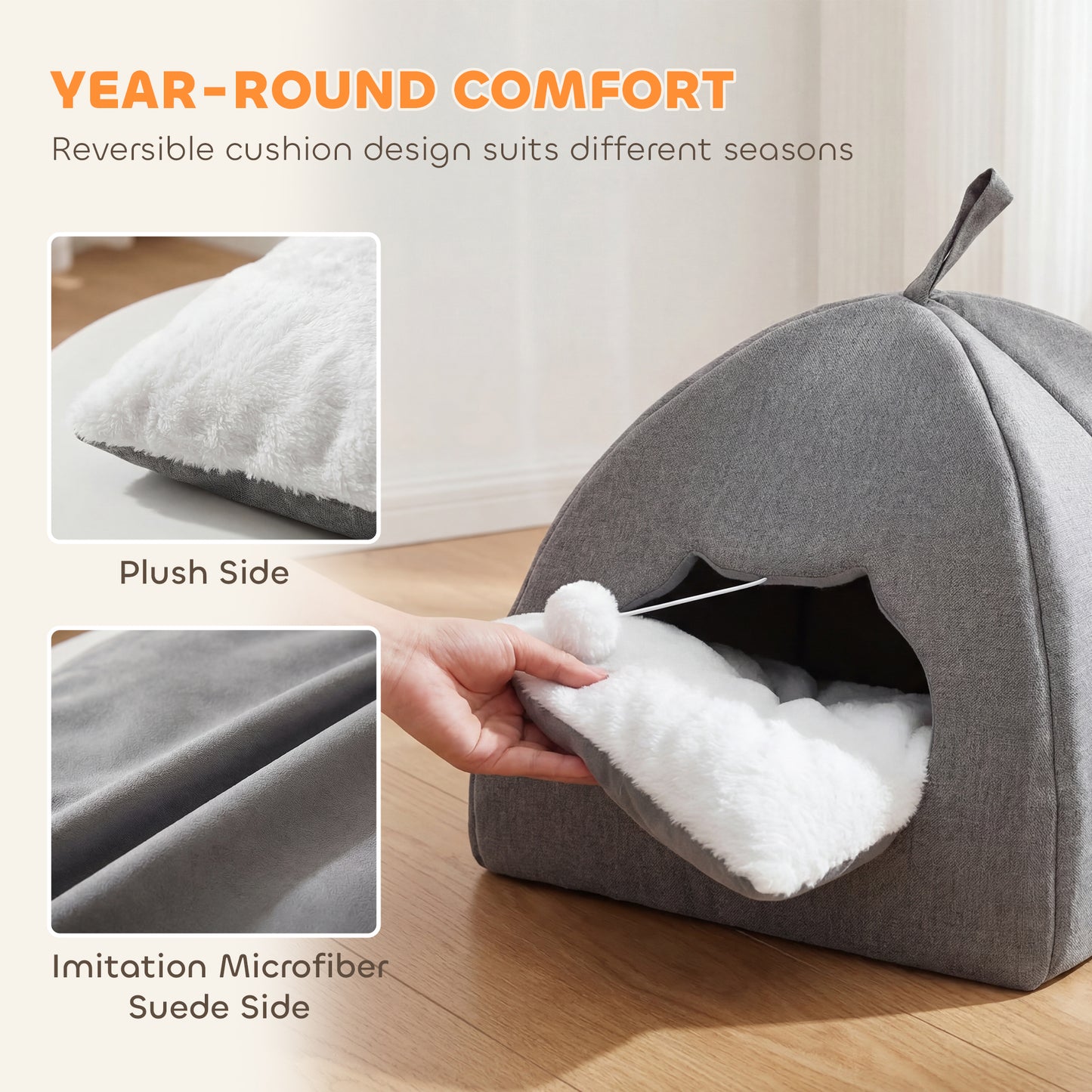 Cat Cave, Cat House with Removable Cushion for Indoor Kittens