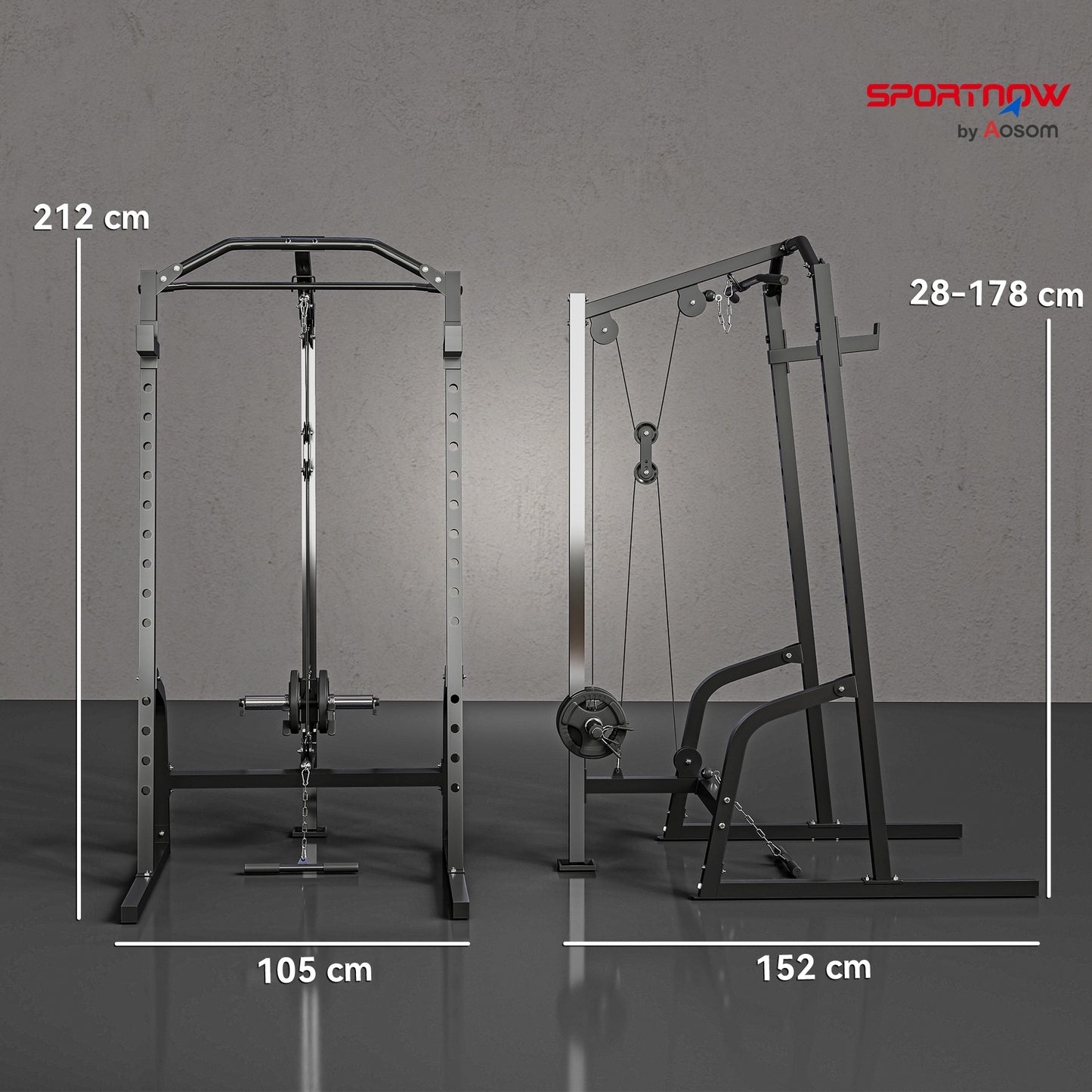 Cable Crossover Machine with Pulley System, Squat Rack