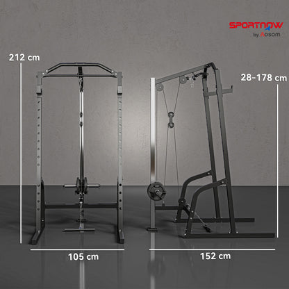Cable Crossover Machine with Pulley System, Squat Rack