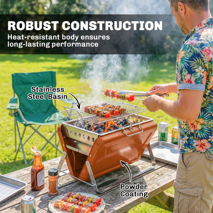 Charcoal BBQ Grill Portable with Tilting Grate Orange