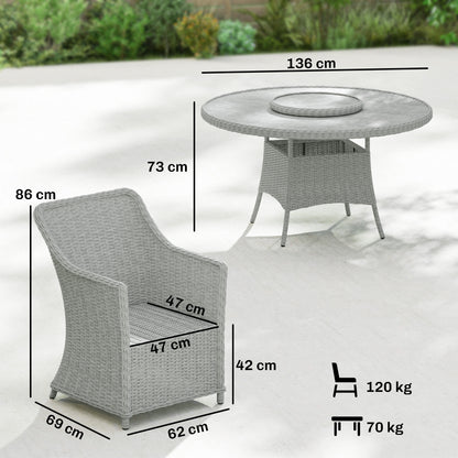 Rattan Garden Dining Set with Turntable, Aluminium Frame, Grey