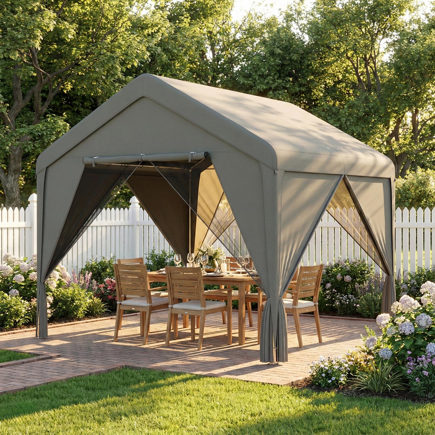 3 x 3 m Outdoor Patio Gazebo with Netting and Curtains, Dark Grey