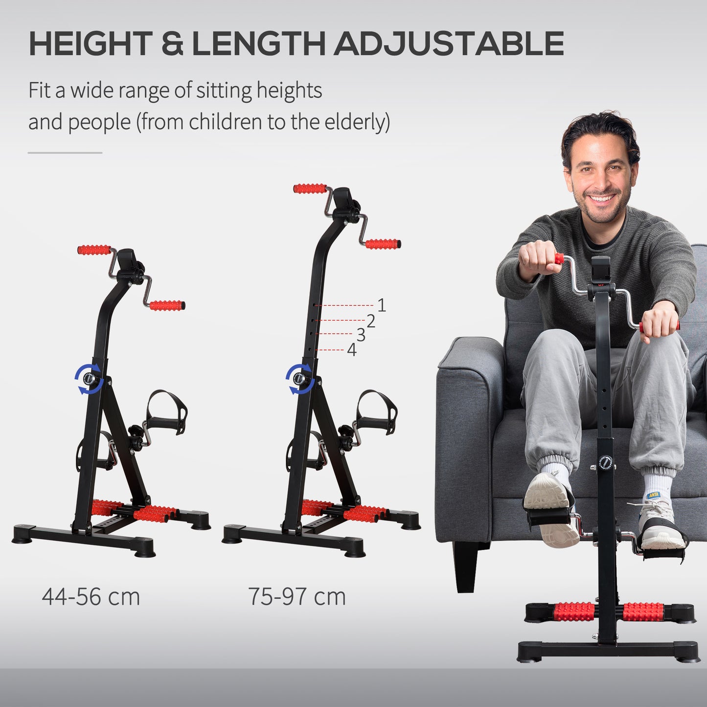 Pedal Rehabilitation Exercise Bike for Seniors and Elderly Black&Red