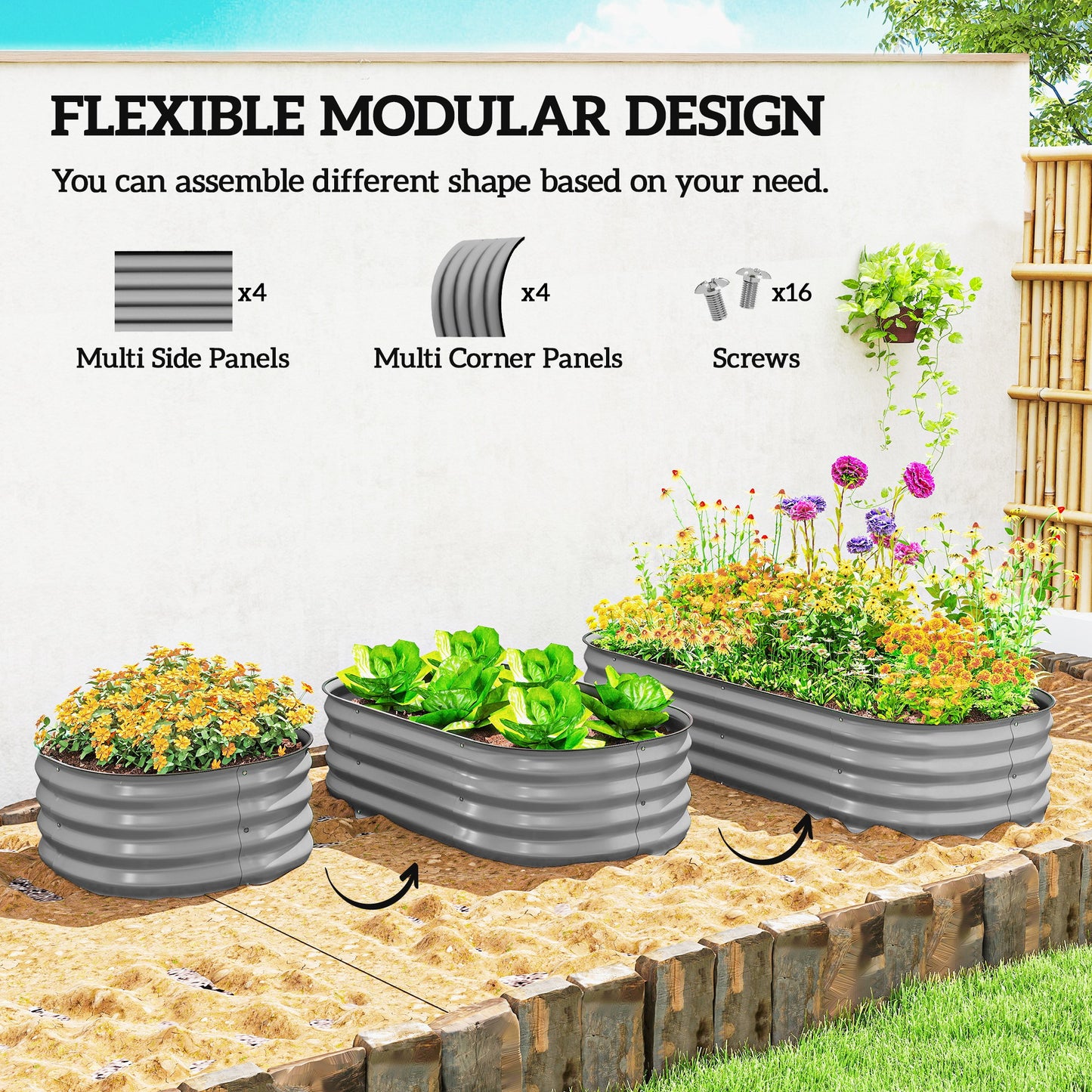 Galvanised Raised Garden Bed Planter Box with Safety Edging Silver