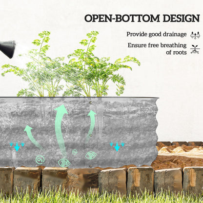 Galvanised Raised Garden Bed Planter Box with Safety Edging Silver