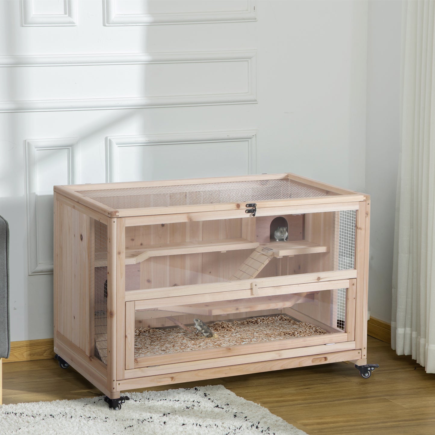 Wooden Hamster Cage, 3-Tier Roden Small Animals Hutch, 99 x 50 x 69 cm