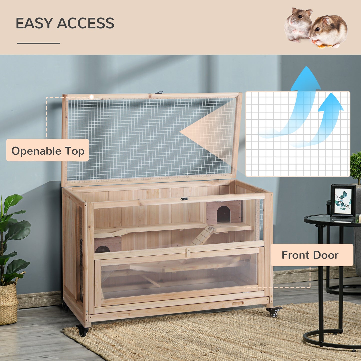 Wooden Hamster Cage, 3-Tier Roden Small Animals Hutch, 99 x 50 x 69 cm