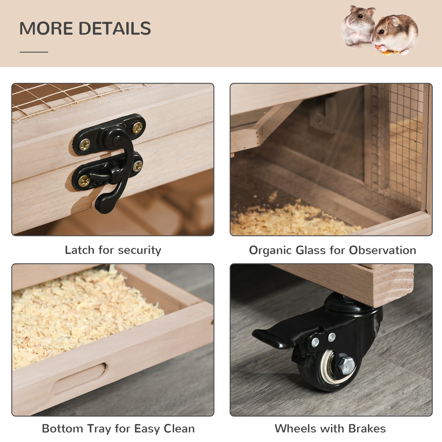 Wooden Hamster Cage, 3-Tier Roden Small Animals Hutch, 99 x 50 x 69 cm