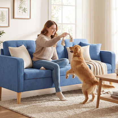 Modern 3 Seater Sofa with Hidden Storage and Rubber Wood Legs, Blue