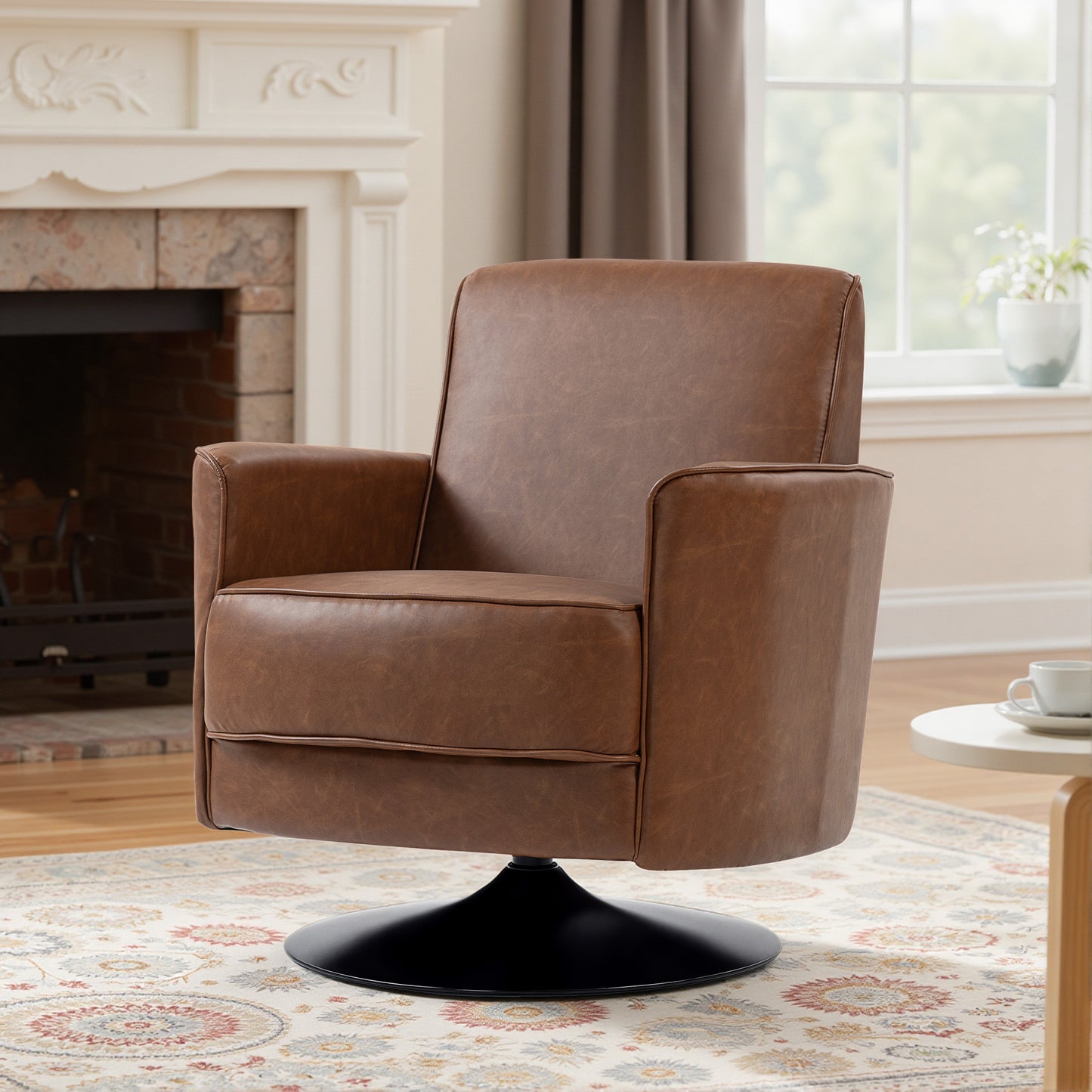 Upholstered PU Leather Armchair for Living Room, Brown
