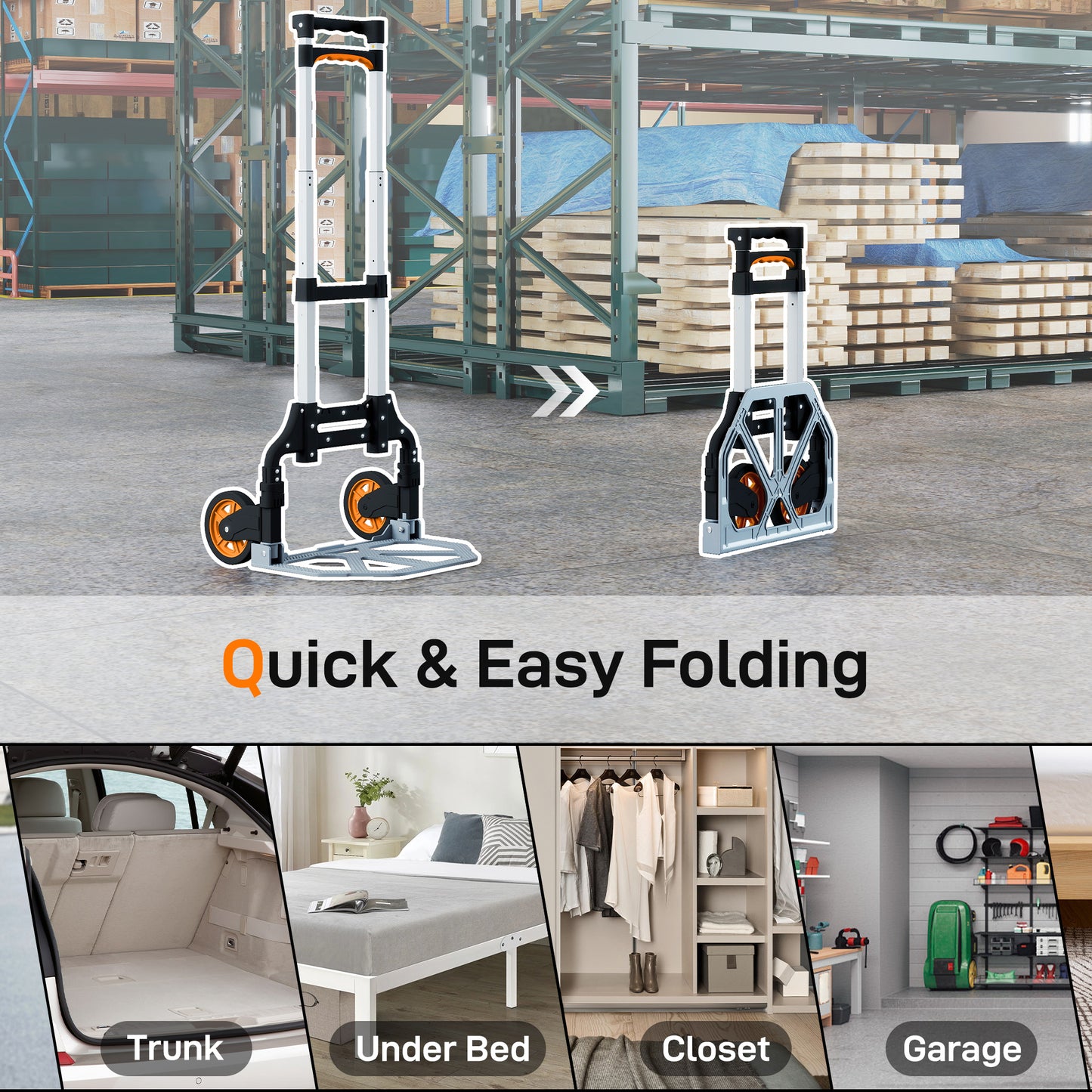 Lightweight Sack Truck with 70kg Capacity, Folding Trolley, Silver