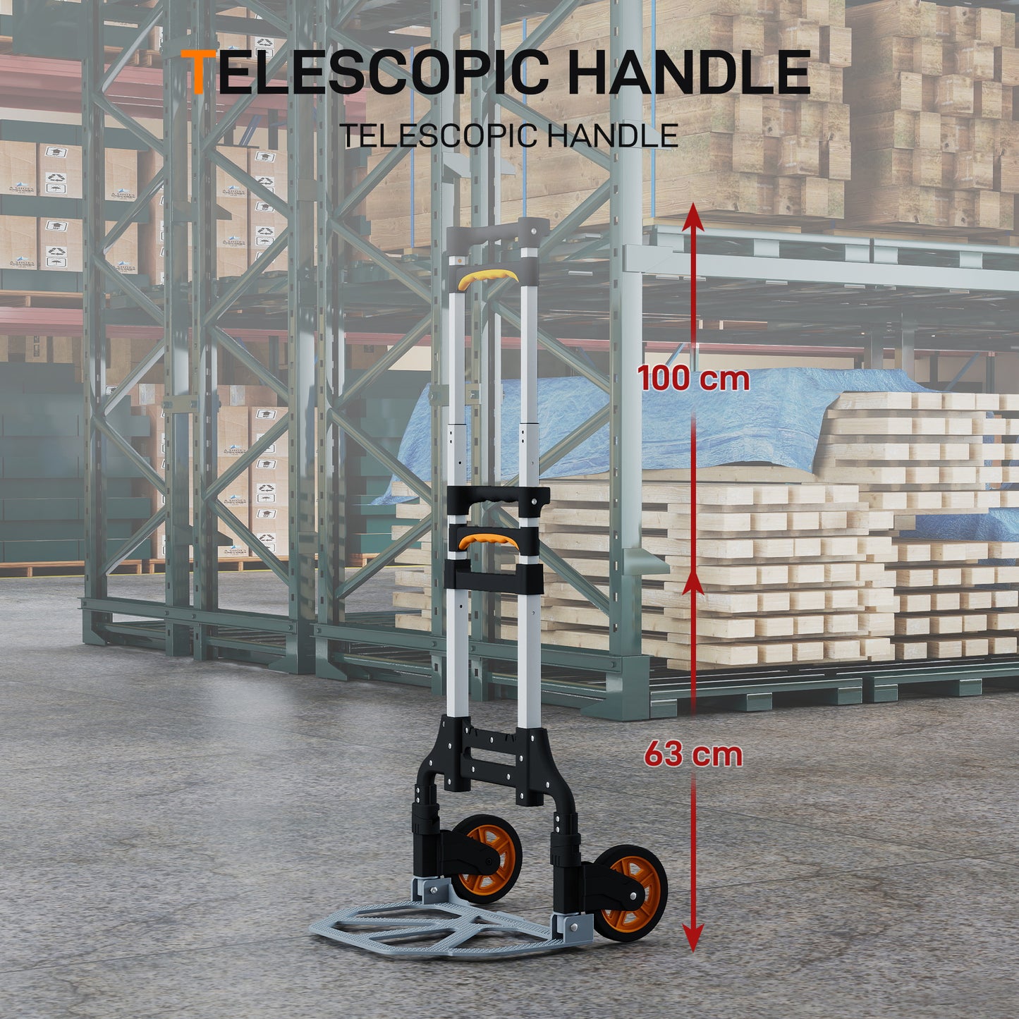 Lightweight Sack Truck with 70kg Capacity, Folding Trolley, Silver