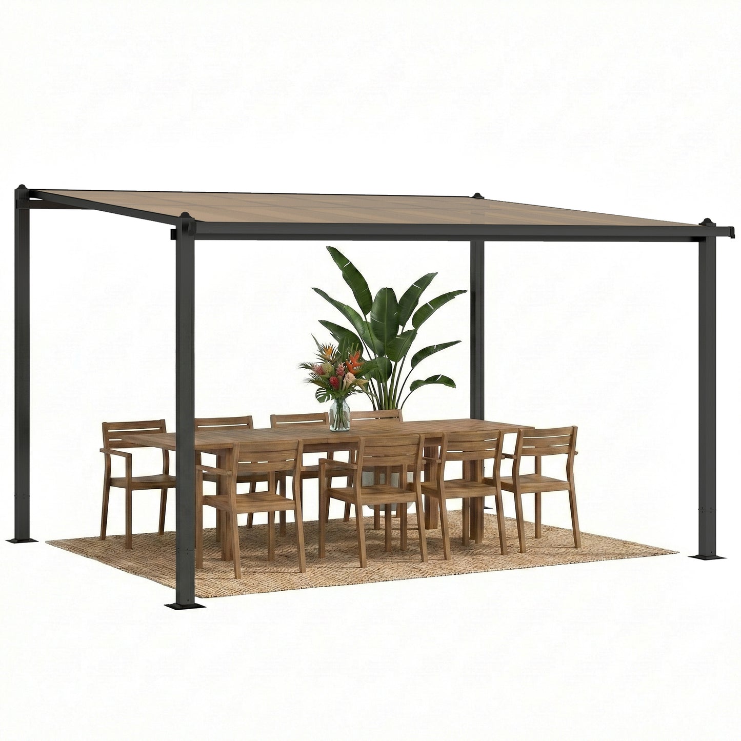 3.6 x 3 m Lean to Garden Pergola with Drainage Gutters, Dark Grey